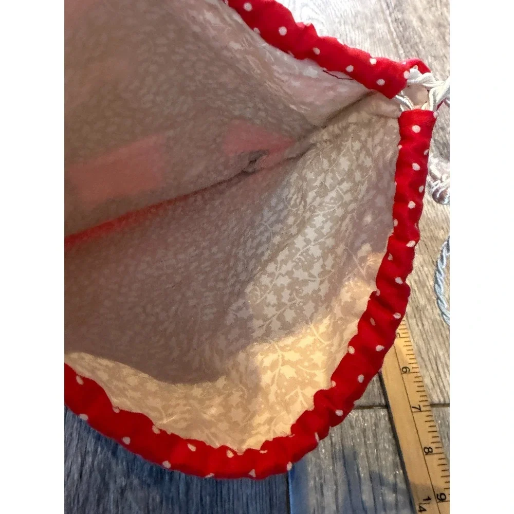 Set of 2 Handmade Fabric Cloth Christmas Bags Holiday Drawstring Totes Sack Gift